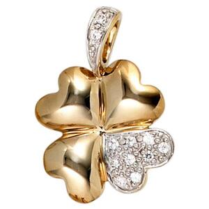 Anh�nger Kleeblatt 333 Gold Gelbgold bicolor 10 Zirkonia Gl�cksbringer