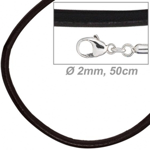 Leder Halskette Schnur schwarz 50 cm, Karabiner 925 Sterling Silber