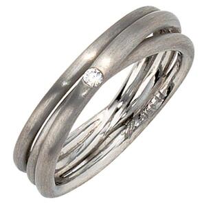 Damen Ring 950 Platin matt 1 Diamant Brillant dreireihig (Gr��e: 54)