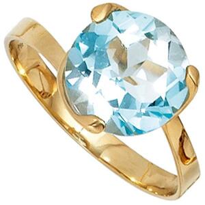 Damen Ring 585 Gold Gelbgold 1 Blautopas hellblau blau Goldring (Gre: 60)
