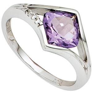 Damen Ring 585 Wei�gold 3 Diamanten 1 Amethyst lila violett (Gr��e: 60)