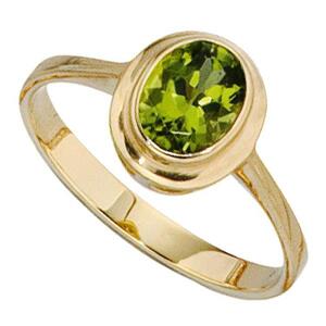 Damen Ring aus 585 Gelbgold 1 Peridot, gr�n Goldring (Gr��e: 52)