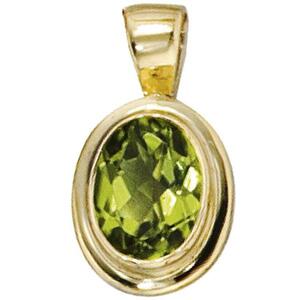 Anh�nger oval 585 Gold Gelbgold 1 Peridot gr�n Gold Anh�nger