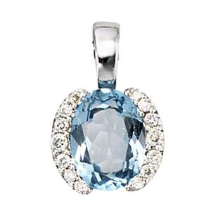 Anhnger 585 Gold Weigold 14 Diamanten Brillanten 1 Blautopas blau
