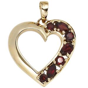 Anh�nger Herz 585 Gold Gelbgold 7 Granate rot HerzAnh�nger