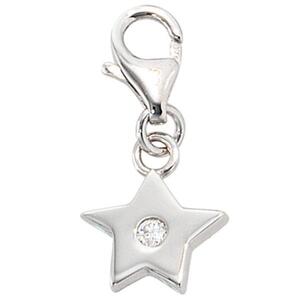 Einhnger Charm Stern 925 Sterling Silber rhodiniert 1 Zirkonia