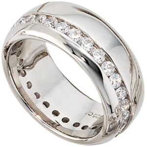 Damen Ring breit 925 Sterling Silber rhodiniert mit Zirkonia rundum Größe 60