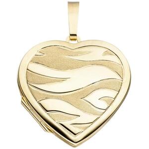 Medaillon Herz 585 Gelbgold mattiert Anh�nger zum �ffnen