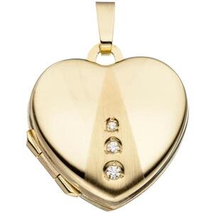 Medaillon Herz 333 Gelbgold mattiert 3 Zirkonia Anh�nger zum �ffnen