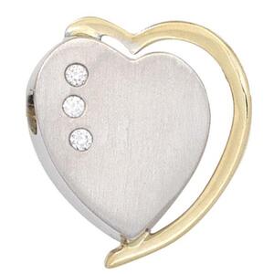 Anh�nger Herz 585 Wei�gold Gelbgold bicolor mattiert 3 Diamanten