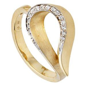 Damen Ring 585 Gold Gelbgold bicolor teilmatt 16 Diamanten (Gr��e: 54)