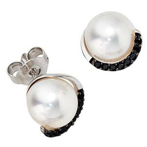 Ohrstecker 585 Wei�gold 16 Diamanten Brillanten 2 S��wasser Perlen