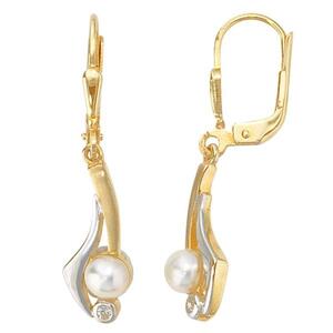 Boutons 333 Gold Gelbgold 2 S��wasserperlen 2 Zirkonia Ohrh�nger
