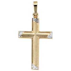 Anh�nger Kreuz 333 Gelbgold bicolor mattiert
