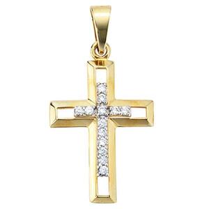 Anh�nger Kreuz 333 Gold Gelbgold 13 Zirkonia Goldkreuz