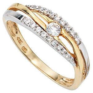 Damen Ring 333 Gelbgold Wei�gold bicolor, mit Zirkonia, Goldring (Gr��e: 50)