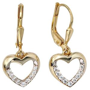 Boutons Herz 333 Gold Gelbgold bicolor mit Zirkonia Ohrringe Ohrh�nger