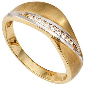 Damen Ring 333 Gelbgold bicolor mattiert 9 Zirkonia Goldring (Gr��e: 50)