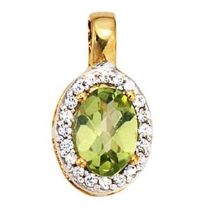 Anh�nger oval 585 Gold Gelbgold bicolor 1 Peridot gr�n 20 Diamanten
