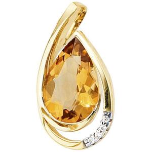 Anhnger Tropfen 585 Gold Gelbgold 4 Diamanten Brillanten 1 Citrin