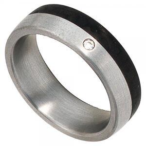 Partner Ring Edelstahl matt mit Carbon 1 Diamant Brillant (Gre: 52)