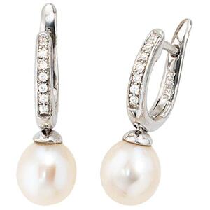 Creolen 925 Silber 2 S��wasserperlen Perlen 14 Zirkonia Ohrringe
