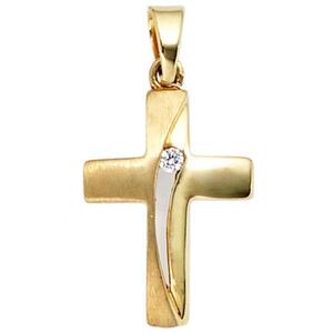 Anh�nger Kreuz 333 Gold Gelbgold mattiert 1 Zirkonia Goldkreuz