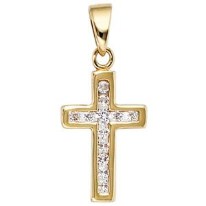 Anh�nger Kreuz 333 Gold Gelbgold 12 Zirkonia Kreuz Anh�nger Goldkreuz