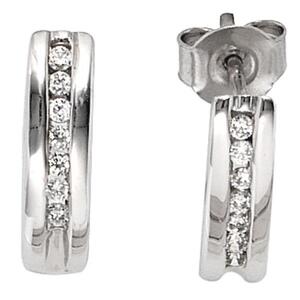 Halb-Creolen 585 Gold Wei�gold 14 Diamanten Brillanten 0,15 ct.