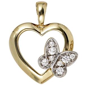 Anh�nger Herz Schmetterling 333 Gold Gelbgold 8 Zirkonia HerzAnh�nger