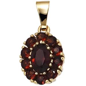 Anh�nger oval 375 Gold Gelbgold 11 Granate rot