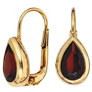 Boutons Tropfen 375 Gold Gelbgold 2 Granate rot Ohrringe Ohrh�nger