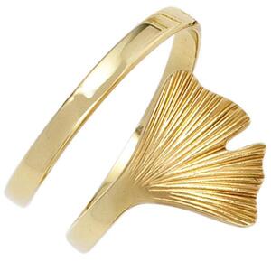 Damen Ring Ginko Ginkgo offen breit 375 Gold Gelbgold teil matt (Gr��e: 60)