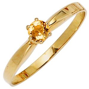 Damen Ring 585 Gold Gelbgold 1 Citrin orange Goldring Citrinring Größe 60