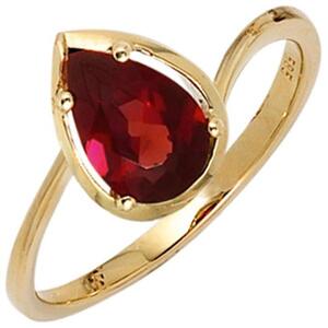 Damen Ring 585 Gold Gelbgold 1 Granat rot Goldring Granatring Tropfen (Gre: 60)