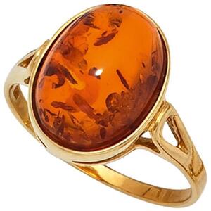 Damen Ring 375 Gold Gelbgold 1 Bernstein-Cabochon orange (Gr��e: 58)
