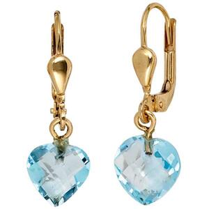 Boutons Herz 585 Gelbgold 2 Blautopase hellblau blau Ohrh�nger