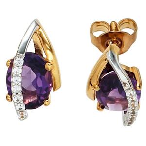 Ohrstecker 585 Gelbgold Wei�gold 14 Diamanten 2 Amethyste lila violett