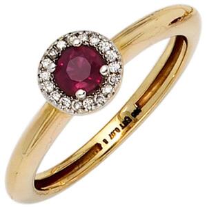 Damen Ring 585 Gelbgold Rubin rot 18 Diamanten (Gr��e: 54)