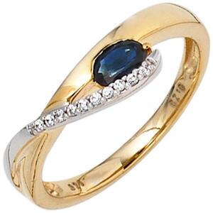 Damen Ring 333 Gelbgold Wei�gold 1 Safir blau 10 Zirkonia (Gr��e: 50)