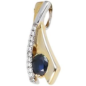 Anh�nger 333 Gelbgold bicolor 10 Zirkonia 1 blauer Saphir Goldanh�nger
