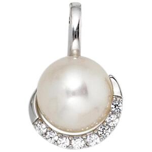 Anh�nger 585 Wei�gold 1 S��wasser Perle 8 Diamanten Perlen Anh�nger
