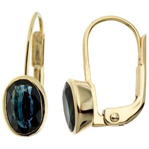 Boutons oval 333 Gelbgold 2 Saphire blau Ohrringe Ohrh�nger