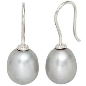 Ohrhänger 925 Sterling Silber 2 graue Süßwasserperlen Ohrringe