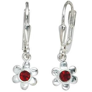 Kinder Boutons Blume 925 Silber 2 rote Glassteine Ohrringe Ohrh�nger