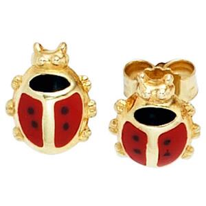 Kinder Ohrstecker Marienk�fer rot 333 Gold Gelbgold Ohrringe Kinderohrringe