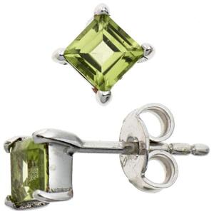 Ohrstecker quadratisch 925 Sterling Silber rhodiniert 2 Peridote grn Ohrringe