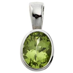 Anh�nger 925 Sterling Silber rhodiniert 1 Peridot gr�n 15,5 mm