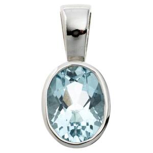 Anh�nger oval 925 Sterling Silber rhodiniert 1 Blautopas hellblau blau