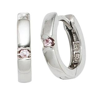 Kinder Creolen rund 925 Silber 2 Zirkonia rosa ros� Ohrringe
